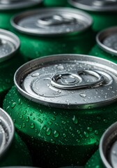 Photo of Close Up of Green Aluminum Cans with Water Droplets