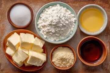 Deconstructed sugar cookie ingredients artfully arranged