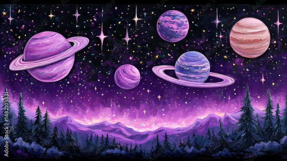 Wall mural observe the glory of astronomical entities joined by resplendent dimensional filaments in a dazzling