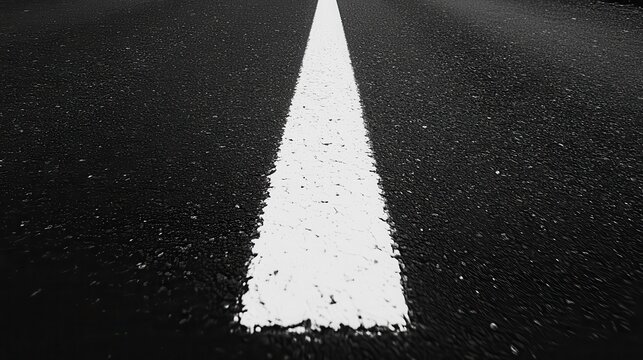 Close-up view of a textured road surface with prominent white line