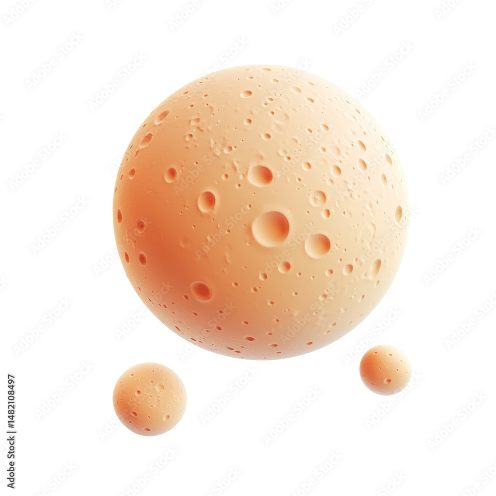Aufkleber three spherical shapes with cratered surfaces in an isolated composition