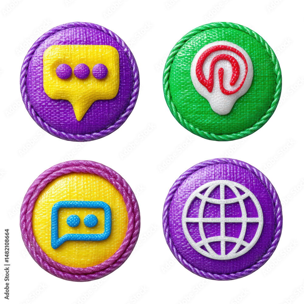 Aufkleber colorful social media icons 3d rendered buttons app design internet on transparent background web