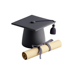 Graduation Day Essentials: A 3D Render of a Cap and Diploma Scroll