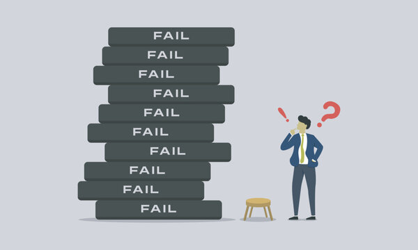 The man was confused and shocked because he has a lot of stack failed. man do wrong business plan and target and make him a lot failed. business presentation about to reduce chance for failed.