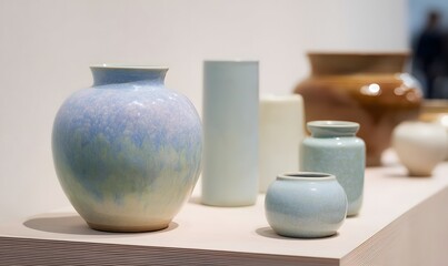 a porcelain vase, glaze in translated light blue and lilac, Generative AI