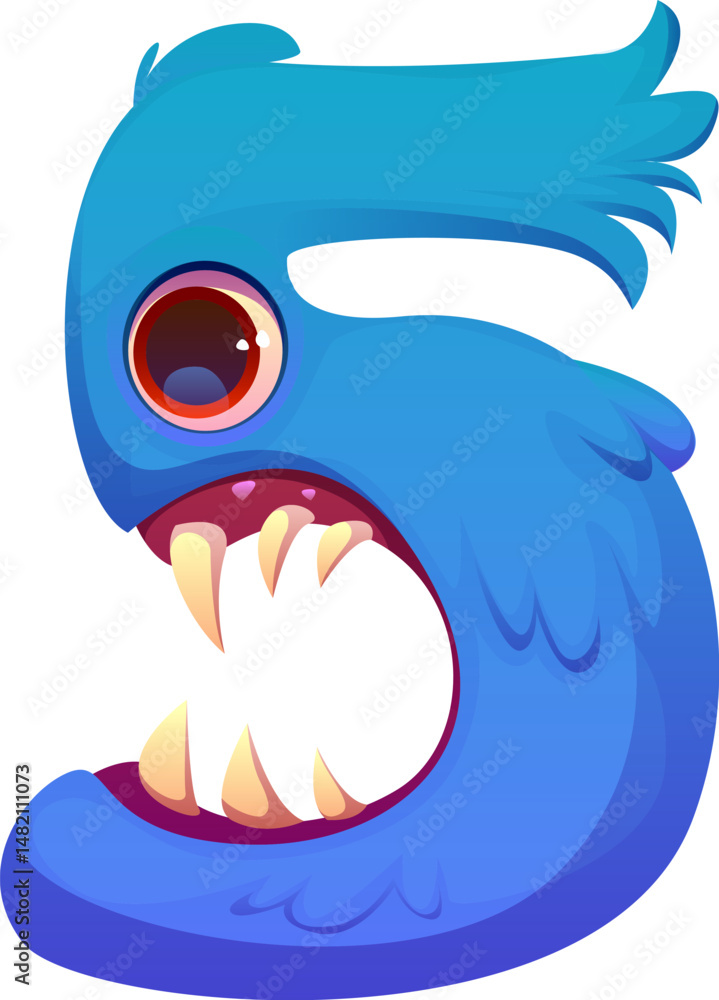 Fototapete strange monster character font digit 5 five. spooky fantasy creature math typeface numeral symbol, b