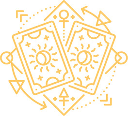 Esoteric Tarot cards line symbol of magic astrology for mystic Boho tattoo, vector mystery sign. Tarot cards with esoteric symbols of occultism and mystery, sun and moon with magic line ornaments