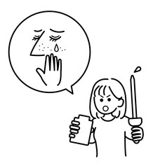 美容液で毛穴撲滅をイメージしたイラスト　線画のみ