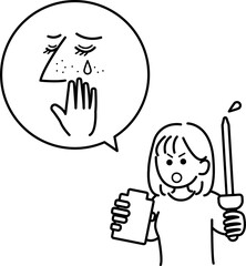 美容液で毛穴撲滅をイメージしたイラスト　線画のみ