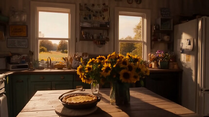 Rustic kitchen with sunflowers