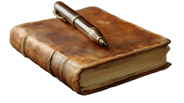 A Vintage Leather-Bound Journal with a Classic Pen Resting on It: Timeless Writing Essentials