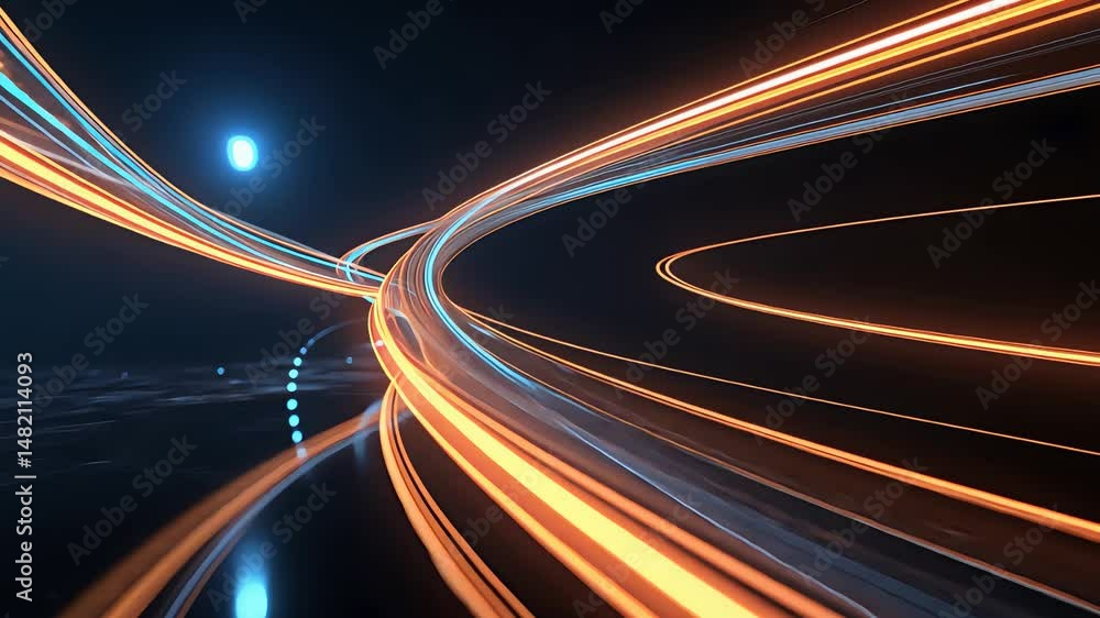 Poster night highway with colorful light trails and moon in dark sky for dynamic motion and speed scene