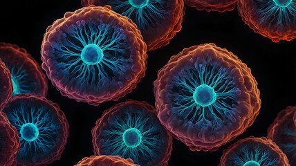 Super-resolution fluorescence imaging reveals Streptococcus pyogenes forming chains and displaying surface proteins, highlighting its structure and infection mechanisms.