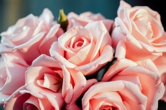 Closeup Pink Roses with Water Drops - Powered by Adobe