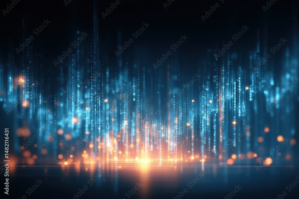 Poster abstract digital rain background with binary code