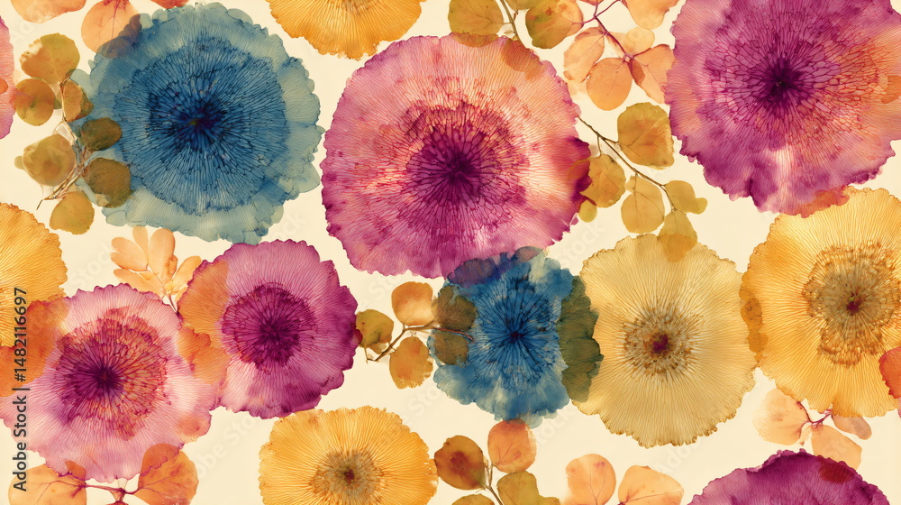 Poster seamless pattern with abstract floral elements in warm watercolor style. botanical backdrop with lea