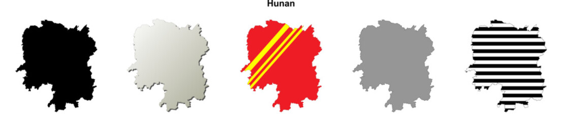 Hunan province outline map set