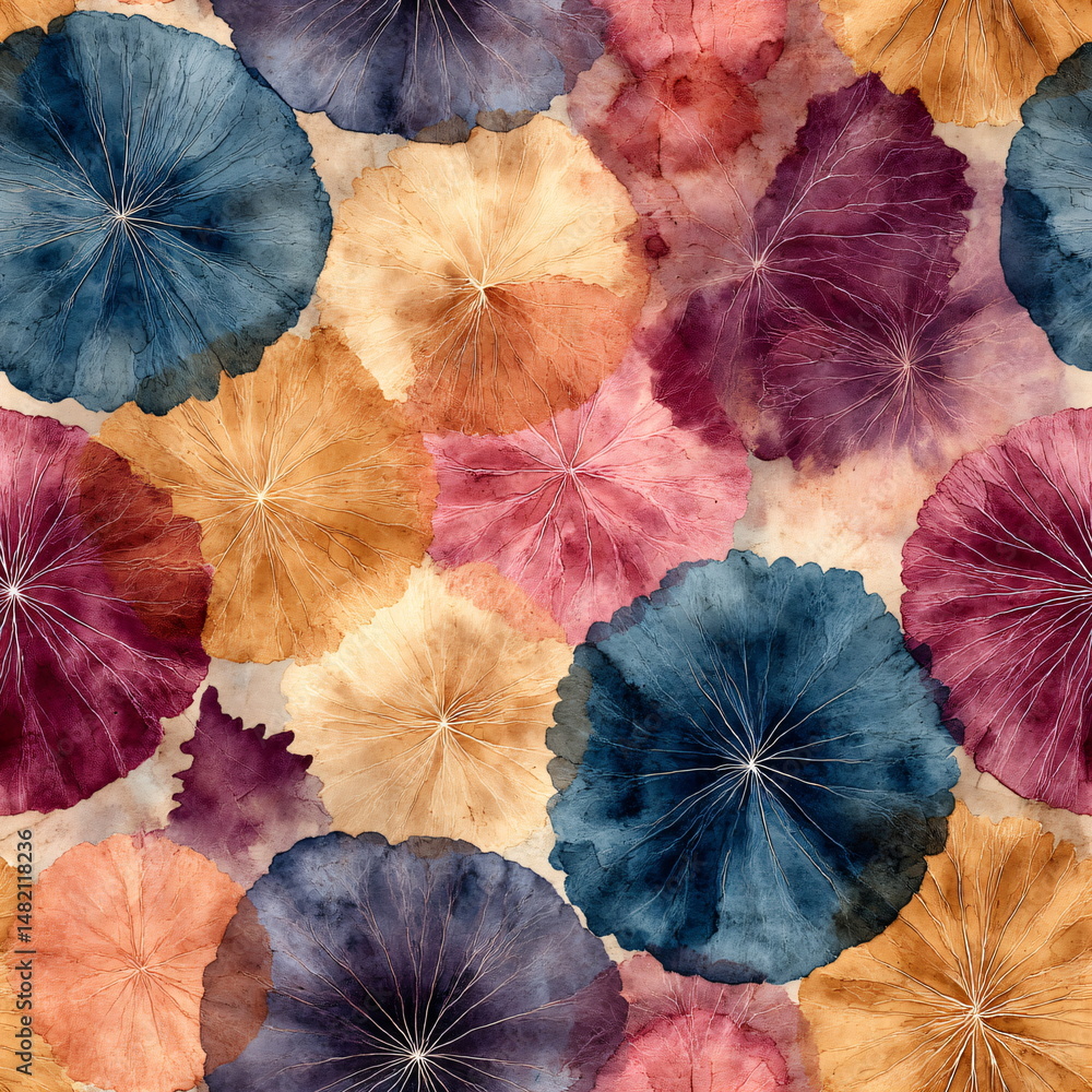 Poster seamless pattern with abstract floral elements in warm watercolor style. botanical backdrop with lea