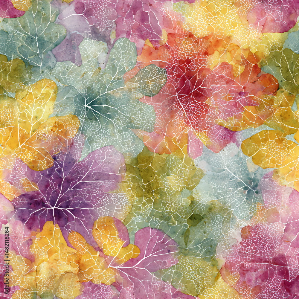 Poster seamless pattern with abstract floral elements in warm watercolor style. botanical backdrop with lea