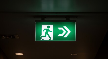 Photo of Illuminated Green Emergency Exit Sign
