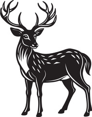 Minimalist black deer silhouette design suitable for print-on-demand, stickers, tattoos, and woodland wildlife art.