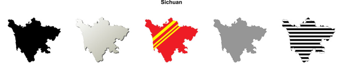 Sichuan province outline map set