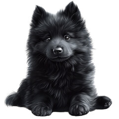 Obraz premium An adorable fluffy black puppy sitting patiently awaiting playtime with on transparent background