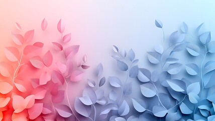 Fototapeta premium Abstract Gradient Background with Paper Cut Leaves in Pink and Blue Tones