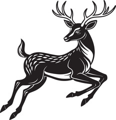 Minimalist black deer silhouette design suitable for print-on-demand, stickers, tattoos, and woodland wildlife art.