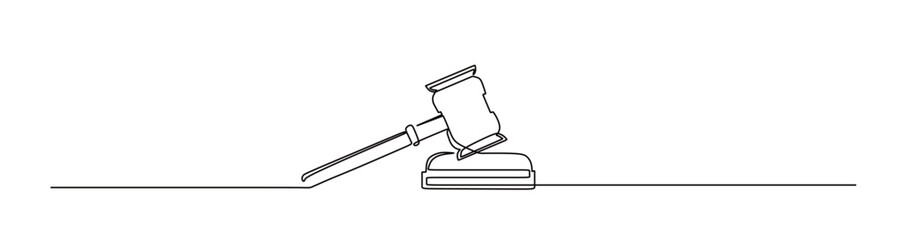 single line art of hammer and stand icon for court proceedings. international day of justice. vector illustration