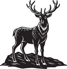 Fototapeta premium Minimalist black deer silhouette design suitable for print-on-demand, stickers, tattoos, and woodland wildlife art.