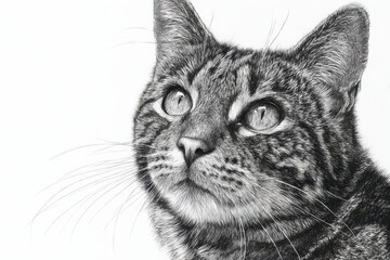 Detailed Pen and Ink Drawing of a Tabby Cat
