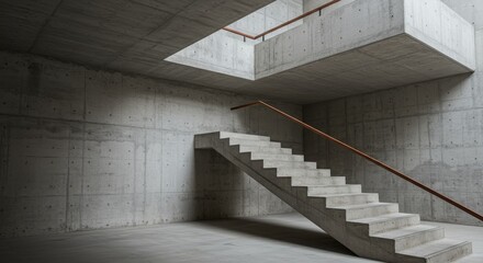 Obraz premium Photo of Modern Minimalist Concrete Staircase in Empty Building