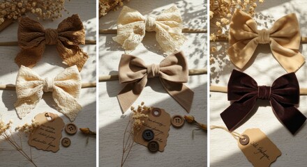 Fototapeta premium Bow Headbands Set on White Wood