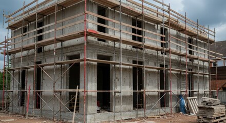 Photo of New Home Construction Site with Scaffolding