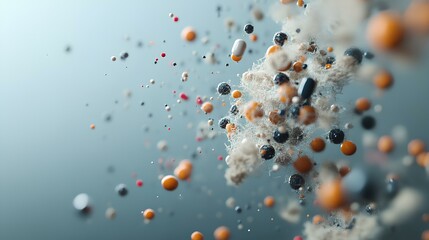 Colorful Particles and Dust Floating in Space, Creating a Dynamic Visual Effect in a Minimalist Setting