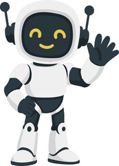 Cartoon Illustration of a Friendly Robot Waving Isolated 