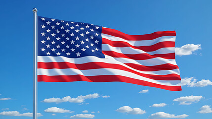vintage American flag waving in the wind on a sunny day