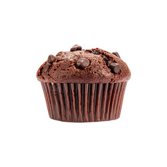 Delicious chocolate muffin topped with chocolate chips, showcasing rich, moist texture and tempting appearance. Perfect for dessert or sweet snack