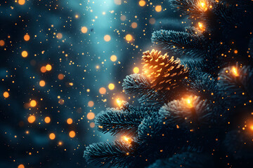 Magical Christmas Scene with Pinecone and Glowing Lights for Holiday Decor Design