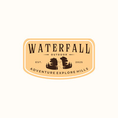 waterfall outdoor adventure vintage logo vector minimalist illustration design, waterfall landscape view panorama logo design