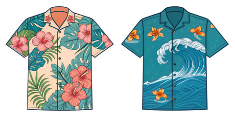 two different Hawaiian shirts isolated without background