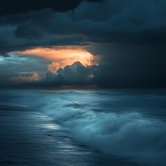 Dark Clouds Ocean Waves Sunset