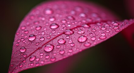 Photo of Pink Leaf with Water Drops Macro Photography