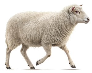 Obraz premium 3D Illustration, Domestic Sheep walking, isolated on a transparent background