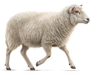 3D Illustration, Domestic Sheep walking, isolated on a transparent background