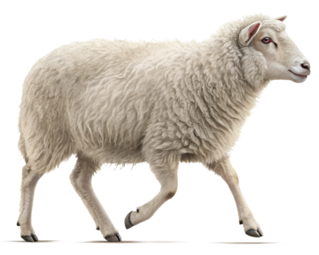 3D Illustration, Domestic Sheep walking, isolated on a transparent background - Powered by Adobe