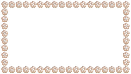 ピンクのお花のパールのフレームの3DCGイラスト 16:9の長方形状に並ぶ真珠のビーズのあしらい2