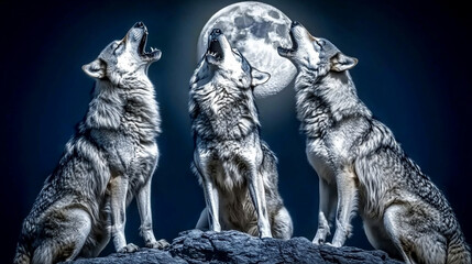Fototapeta premium Wolves howling at the moon