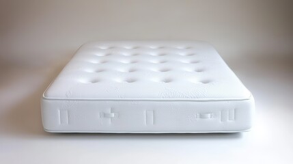 Visually striking a memory foam mattress on a sleep white background,